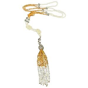 Long Vintage Flapper Necklace with Glass Beads